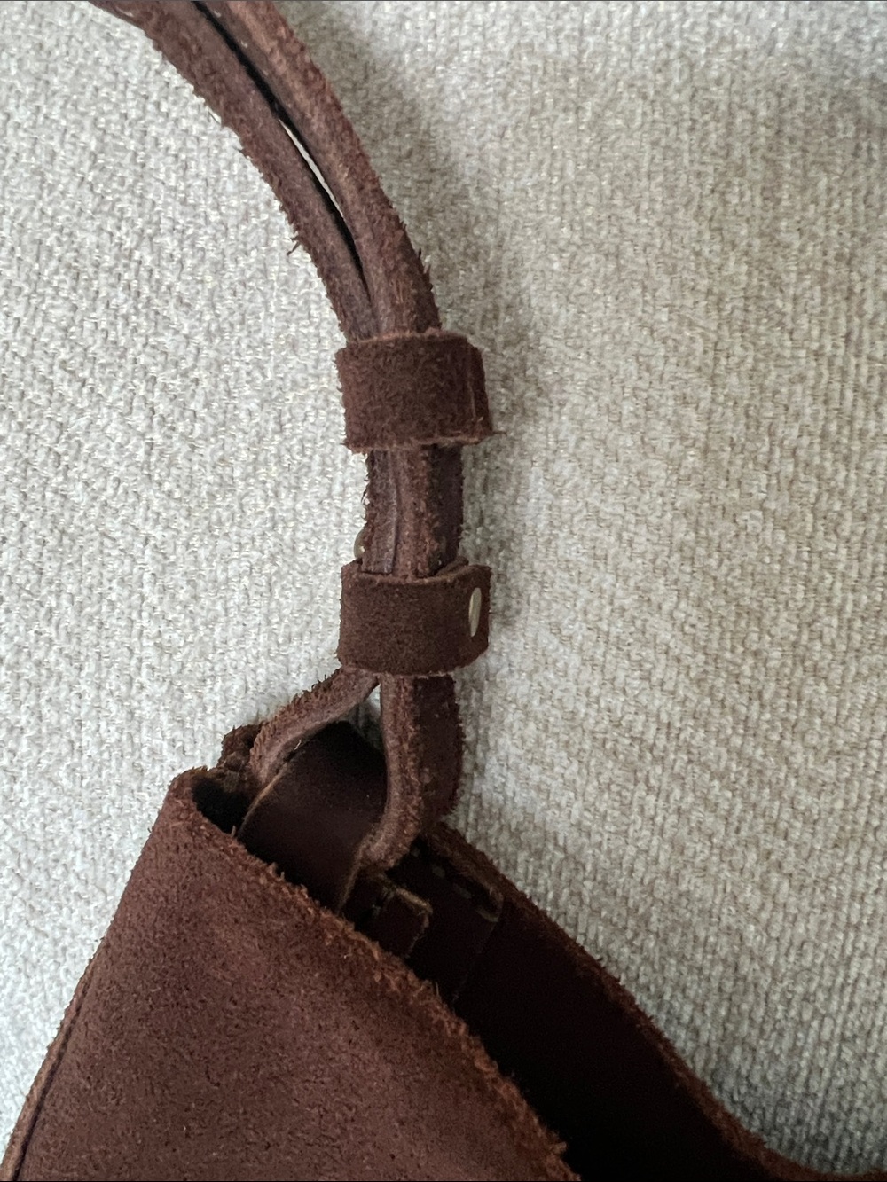 Portland Leather Brown Suede Crescent Shoulder Bag Large - Picture 6 of 11